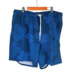 George Mens Blue Print Swim Trunks‎ 2XL 44-46 Board Shorts Mesh Liner Drawstring